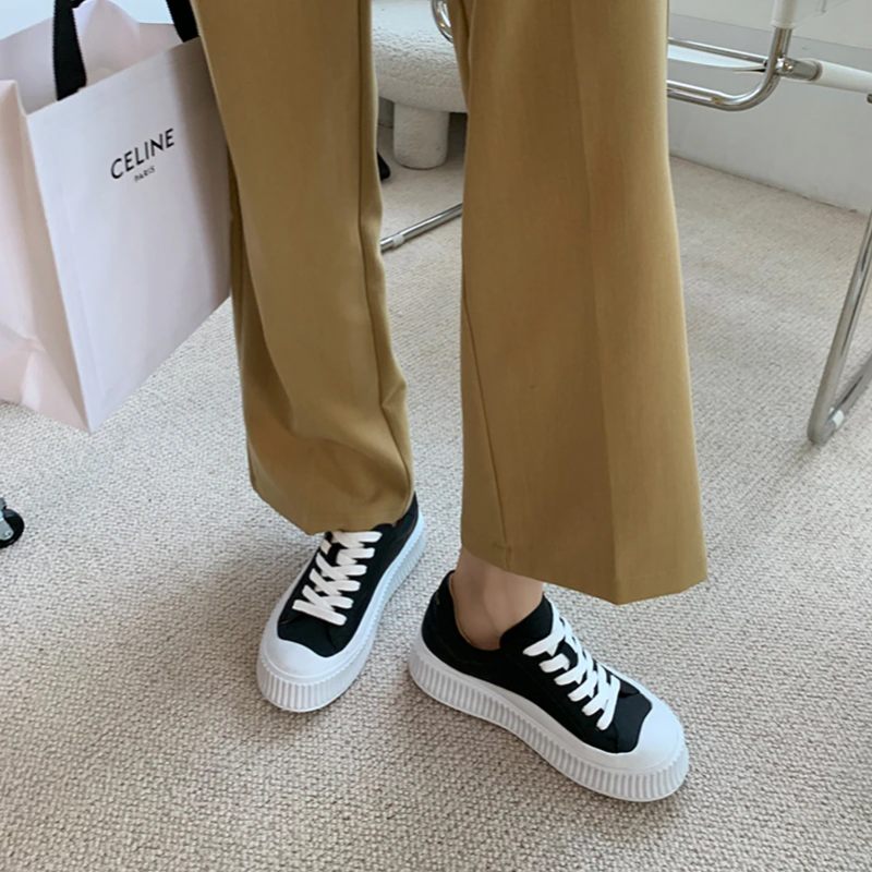 Mardin Flat Läder Platform Black Sneaker För Kvinnor - Svart