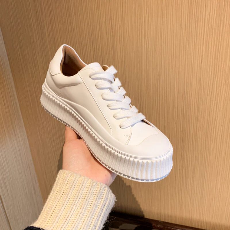 Mardin Flat Läder Platform Black Sneaker För Kvinnor - Svart