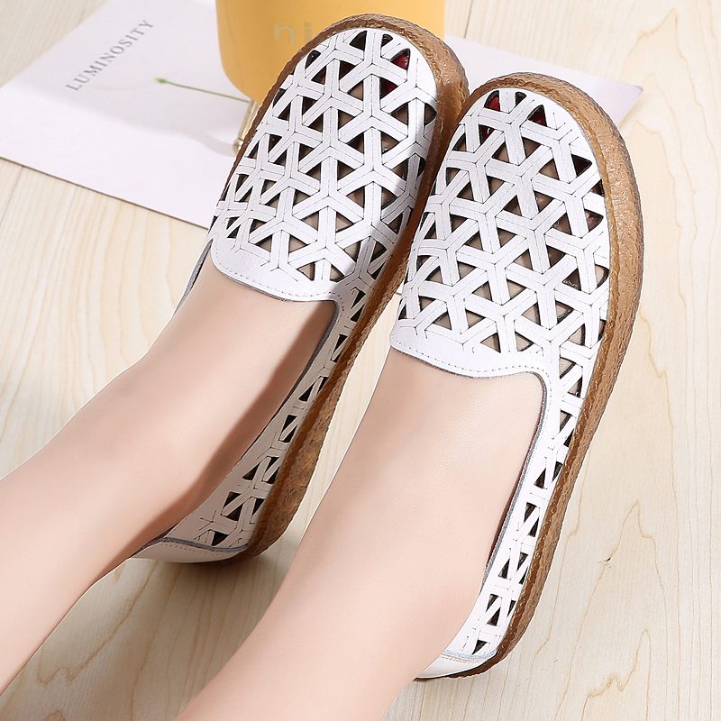Margarita Läder Andas Flat Loafer Skor För Kvinnor - Vit