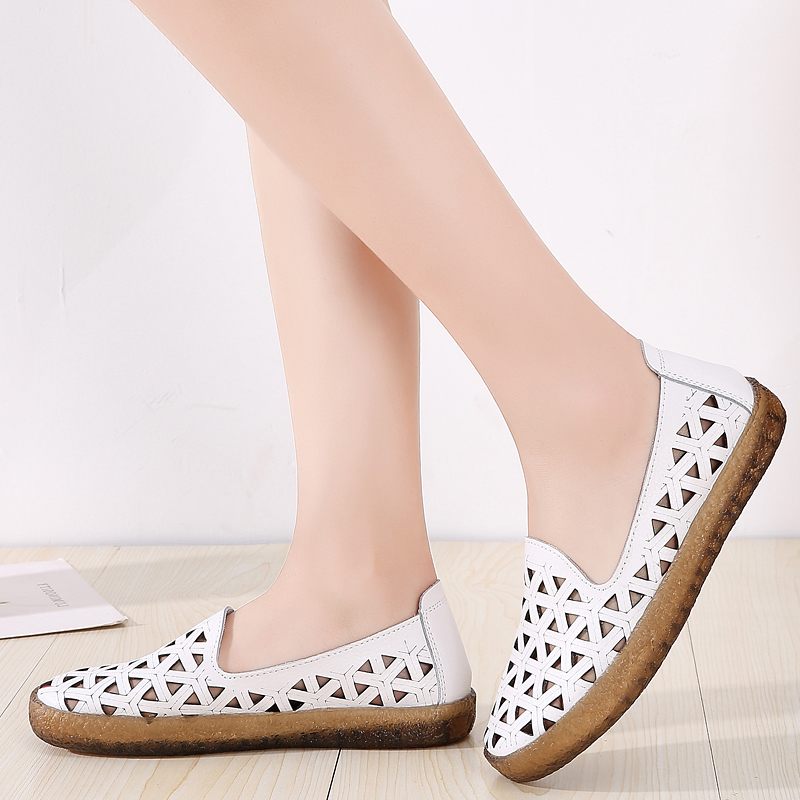Margarita Läder Andas Flat Loafer Skor För Kvinnor - Vit