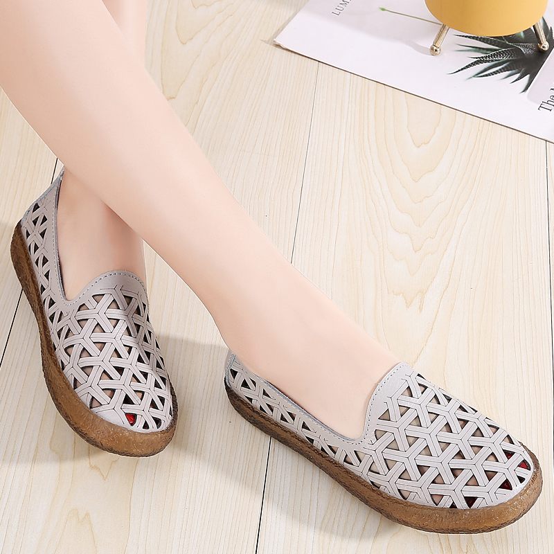Margarita Läder Andas Flat Loafer Skor För Kvinnor - Vit