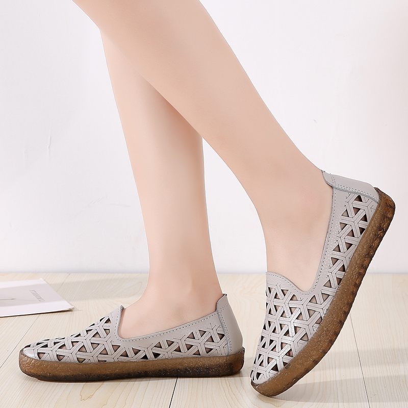 Margarita Läder Andas Flat Loafer Skor För Kvinnor - Vit
