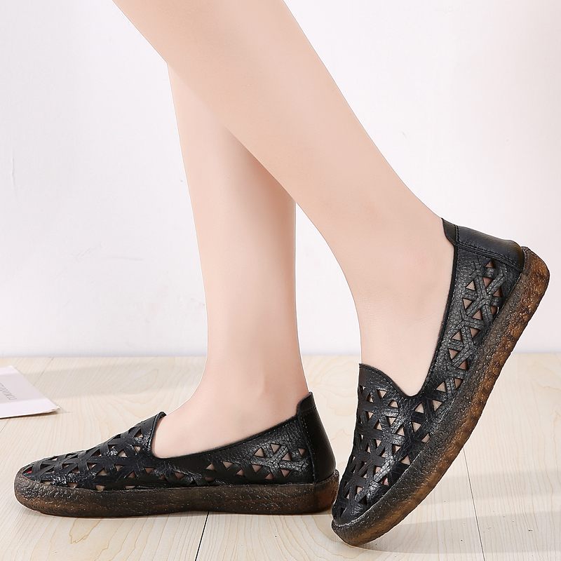 Margarita Läder Andas Flat Loafer Skor För Kvinnor - Vit