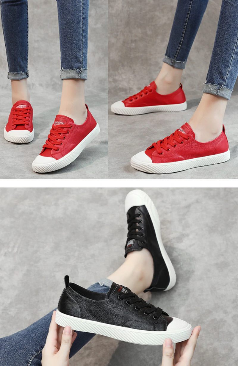 Marley Läder Platt Svart Sneaker För Kvinnor - Svart
