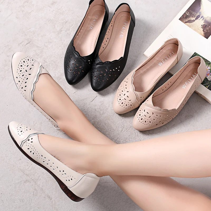 Martins Damskor Med Andningsförmåga Flats - Beige
