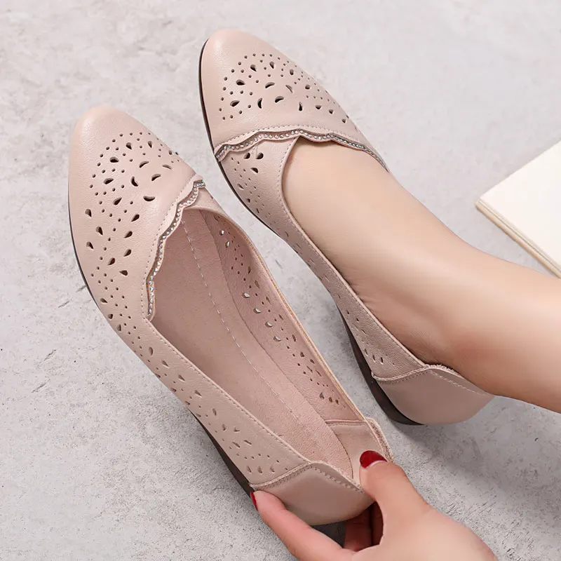 Martins Damskor Med Andningsförmåga Flats - Beige