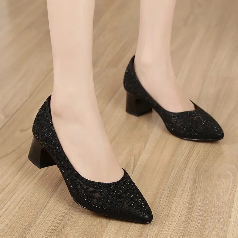 Mary Dam Rhinestone Pumps Med Spetsad Tå - Guld