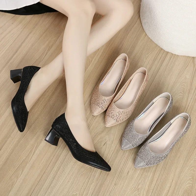 Mary Dam Rhinestone Pumps Med Spetsad Tå - Guld