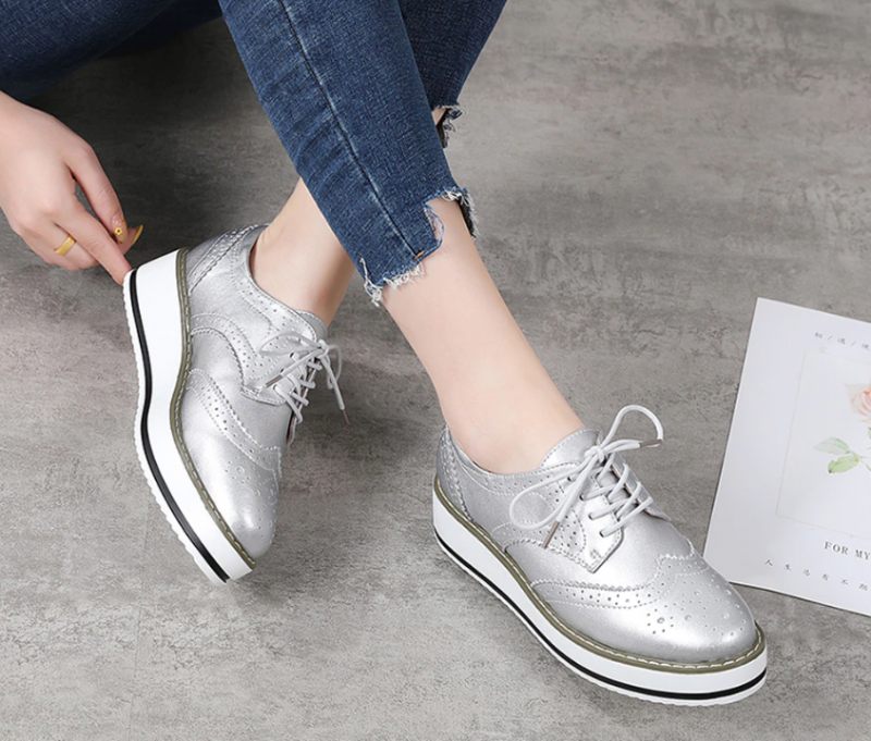 Mau Oxford Läderskor För Kvinnor - Silver