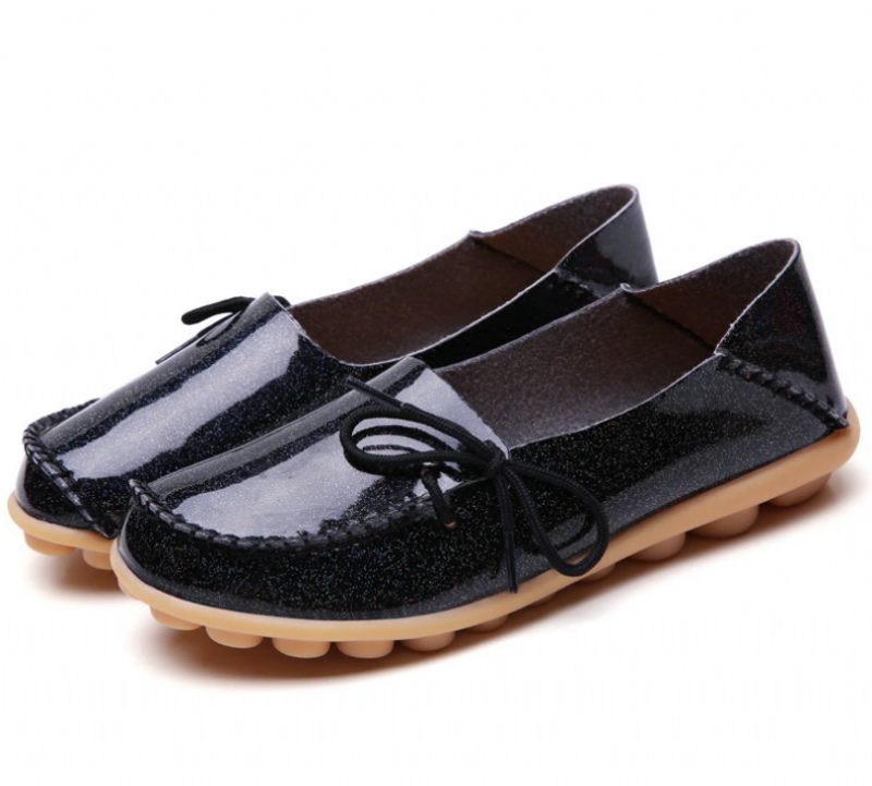 Mechi Dam Loafer Patent Flat Slip-on Skor - Svart