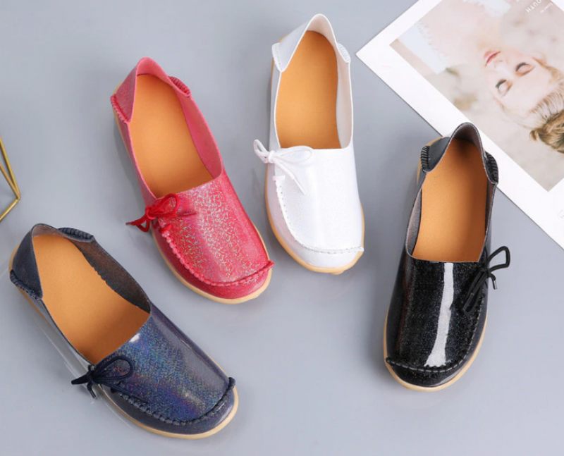 Mechi Dam Loafer Patent Flat Slip-on Skor - Svart