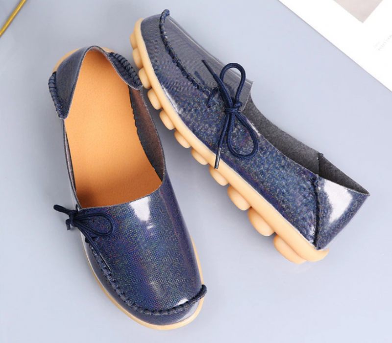 Mechi Dam Loafer Patent Flat Slip-on Skor - Svart