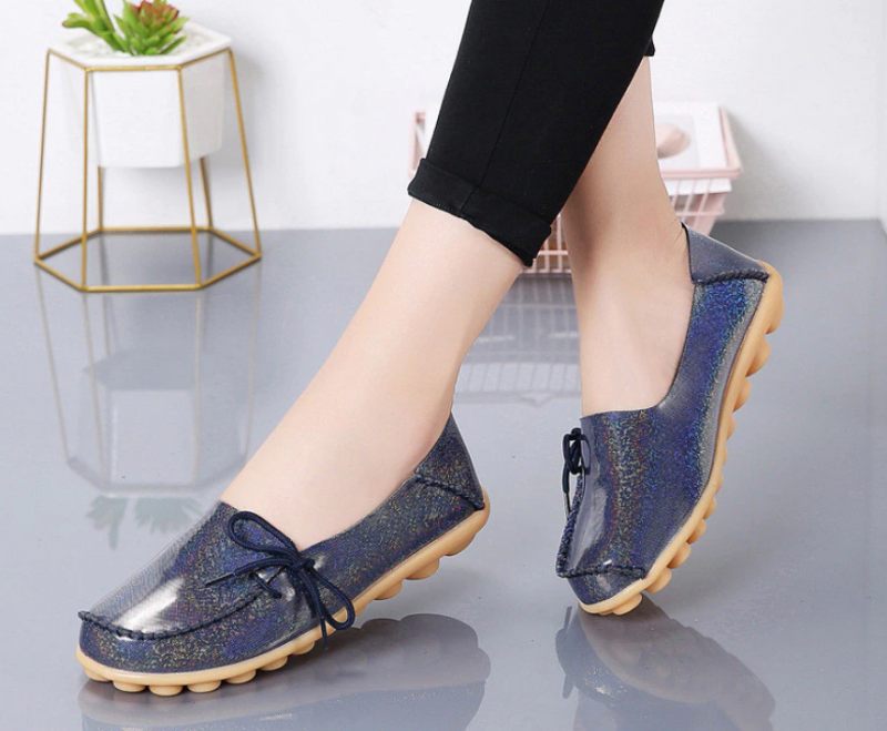 Mechi Dam Loafer Patent Flat Slip-on Skor - Svart