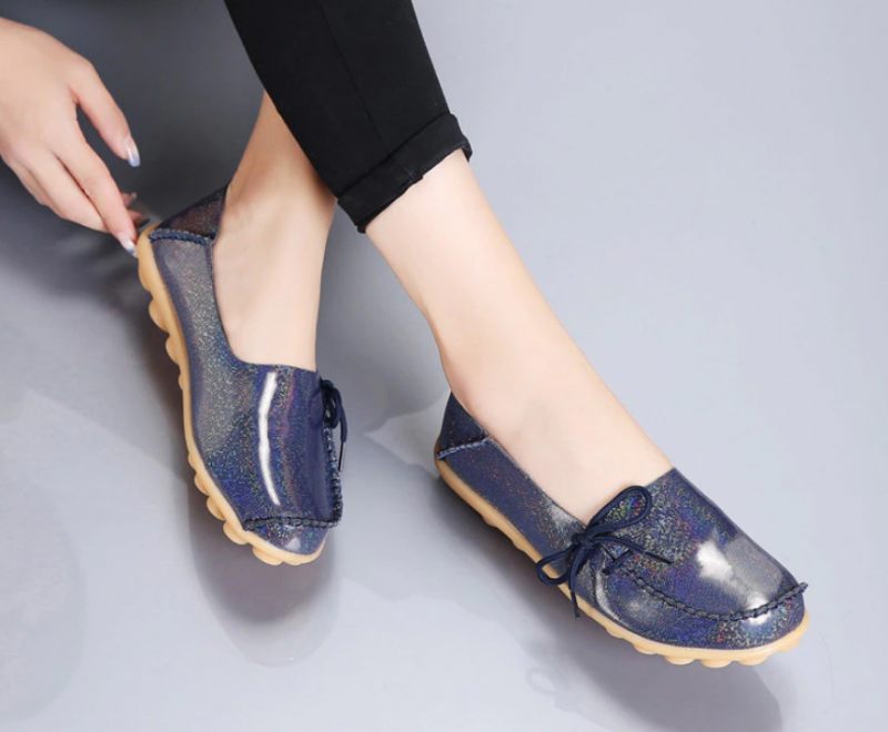 Mechi Dam Loafer Patent Flat Slip-on Skor - Svart