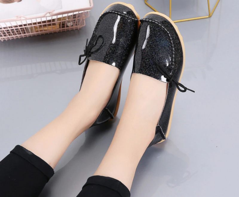 Mechi Dam Loafer Patent Flat Slip-on Skor - Svart