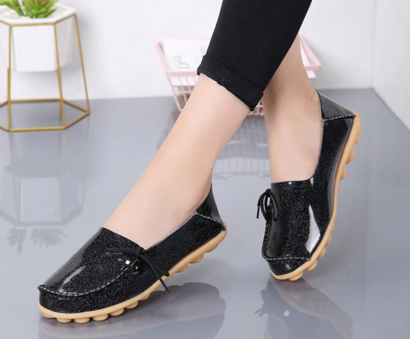 Mechi Dam Loafer Patent Flat Slip-on Skor - Svart