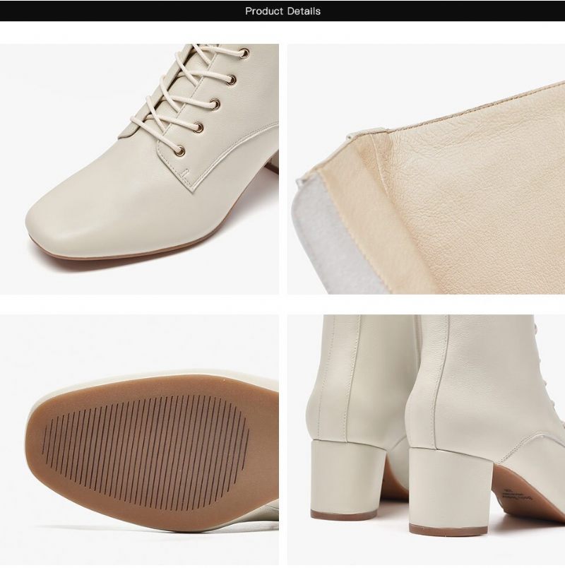 Mercy Kvinnors Stövlar Med Hög Klack Med Snörning I Läder - Beige