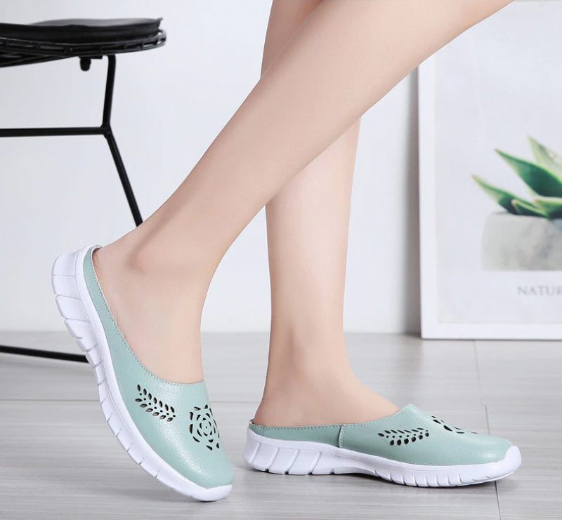 Merly Kvinnors Äkta Läder Sommar Platta Flip-flops Skor - Röd