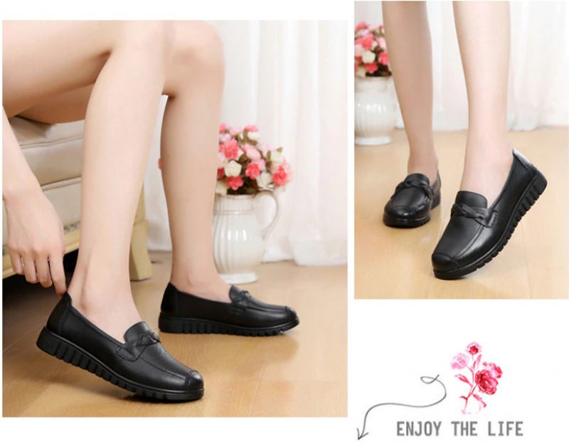 Olga Damer Casual Leather Loafer Skor - Svart