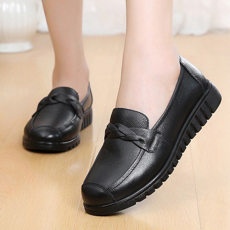 Olga Damer Casual Leather Loafer Skor - Svart