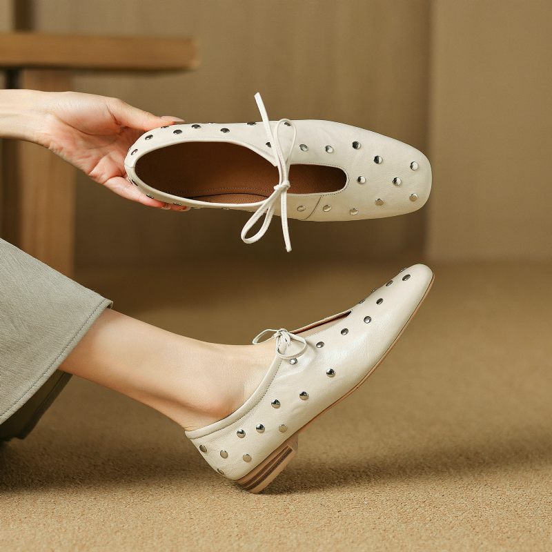 Olga Kvinnors Casual Nitar Klackar Flats - Svart