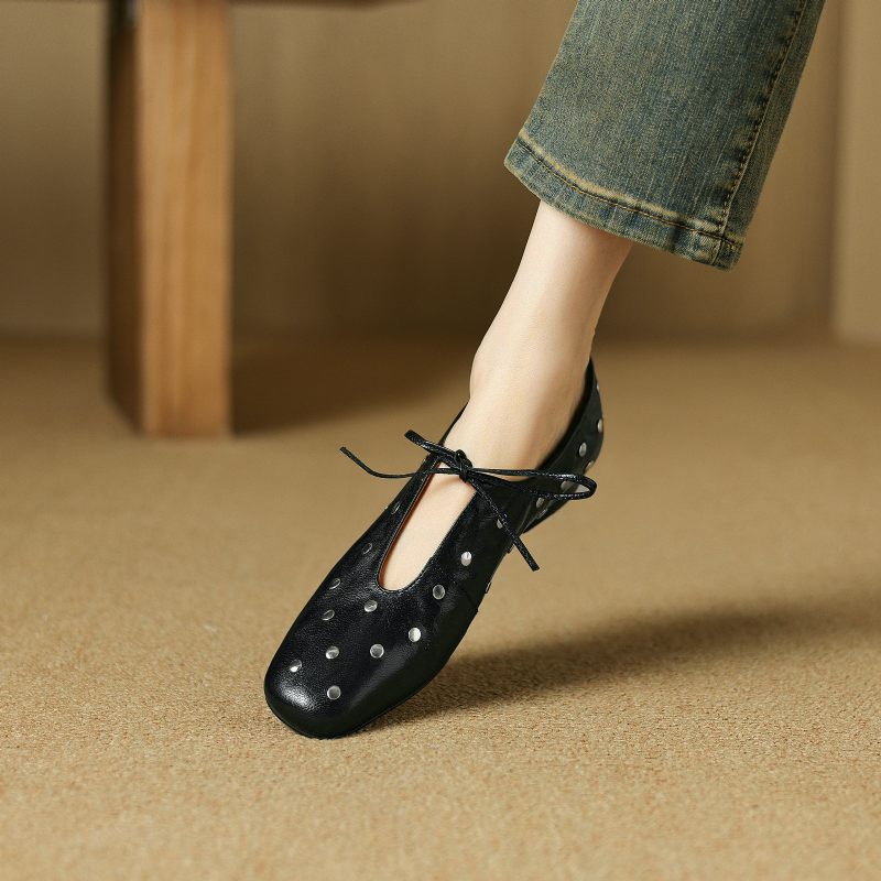 Olga Kvinnors Casual Nitar Klackar Flats - Svart