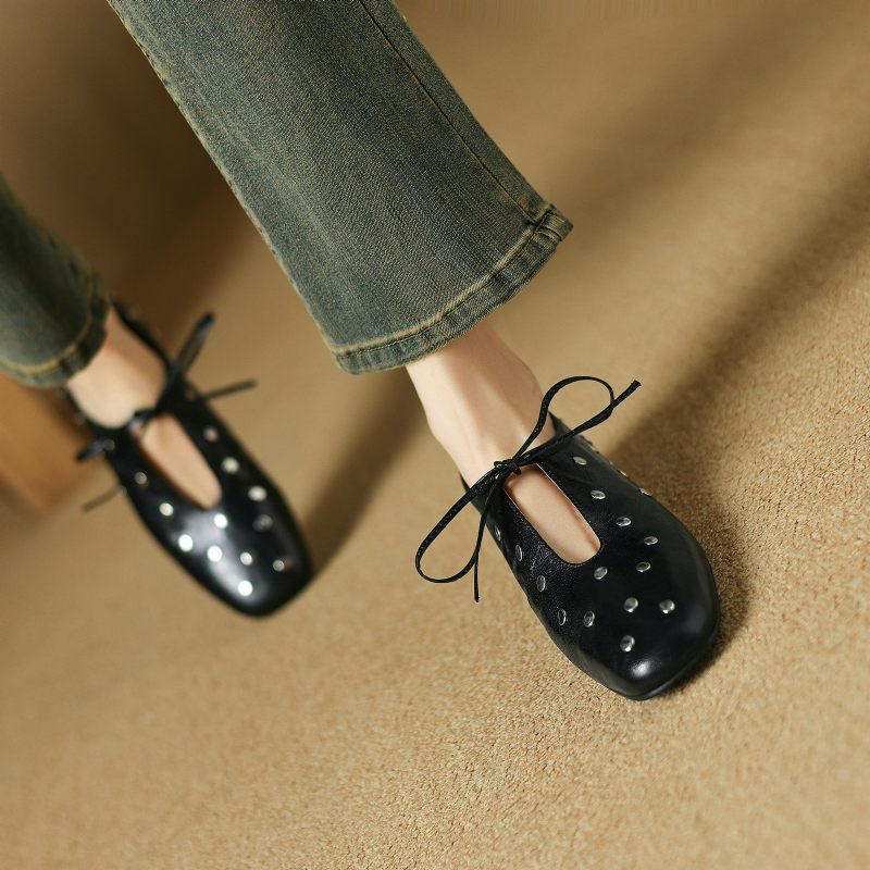 Olga Kvinnors Casual Nitar Klackar Flats - Svart