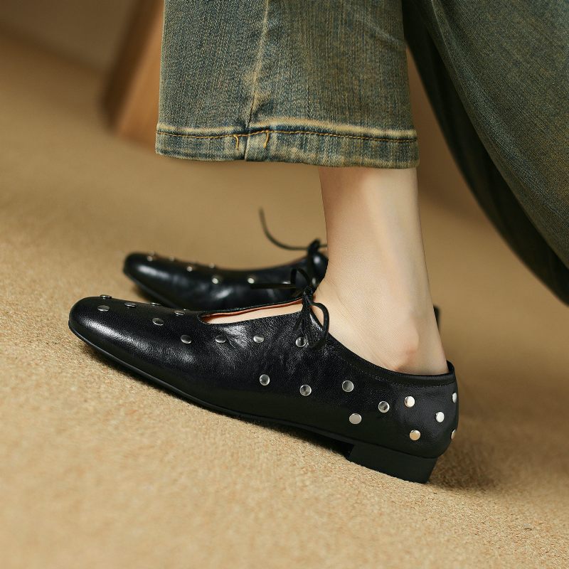 Olga Kvinnors Casual Nitar Klackar Flats - Svart