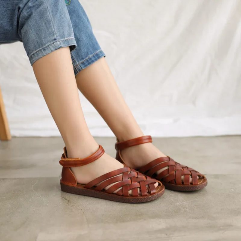 Olivia Casual Lädersandaler För Kvinnor - Kaffe