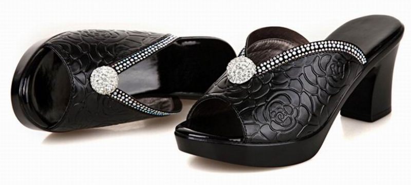 Olivia Skinnsandaler Med Bekväm Plattform För Kvinnor - Svart