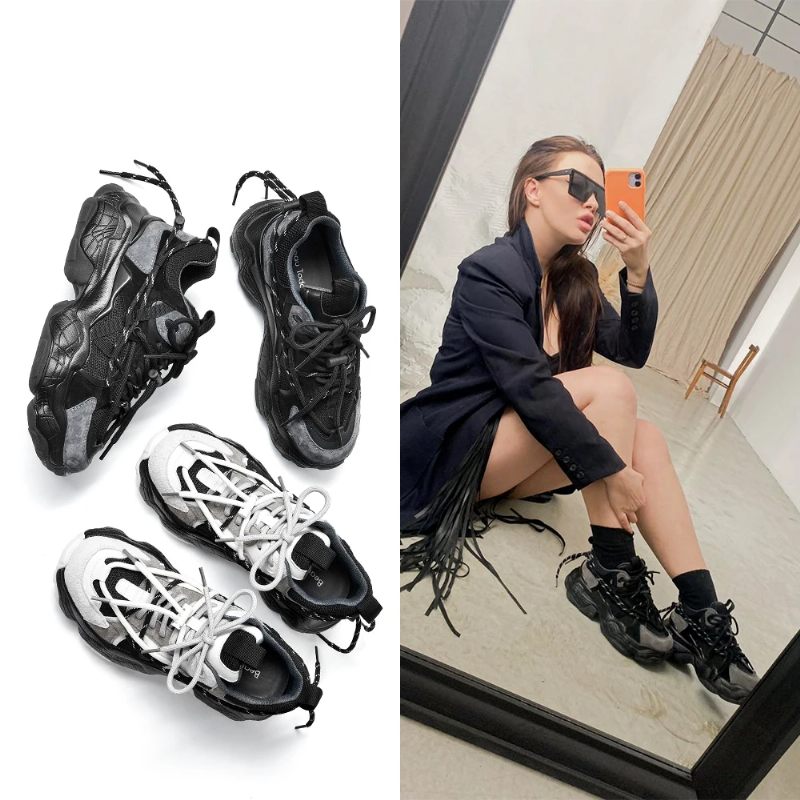 Oluche Sneakers Med Snörning För Kvinnor - Svart