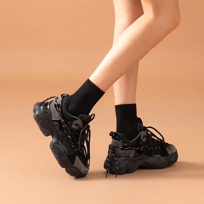 Oluche Sneakers Med Snörning För Kvinnor - Svart