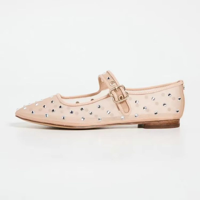 Oralia Dam Rhinestone Balett Flats - Beige