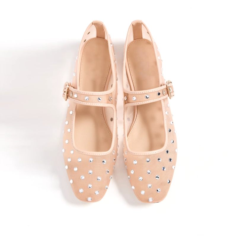Oralia Dam Rhinestone Balett Flats - Beige