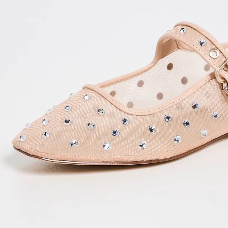 Oralia Dam Rhinestone Balett Flats - Beige