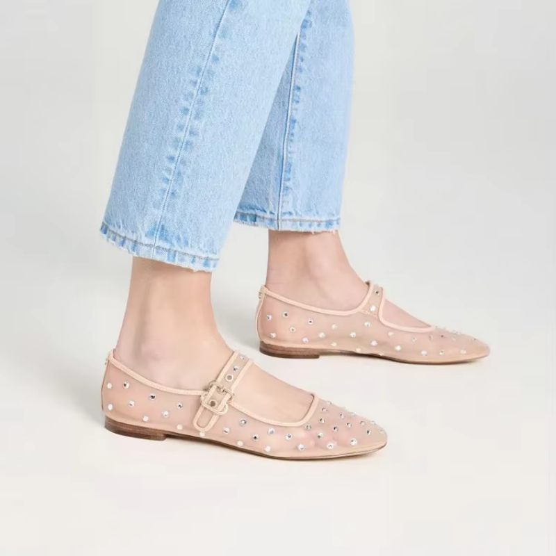 Oralia Dam Rhinestone Balett Flats - Beige