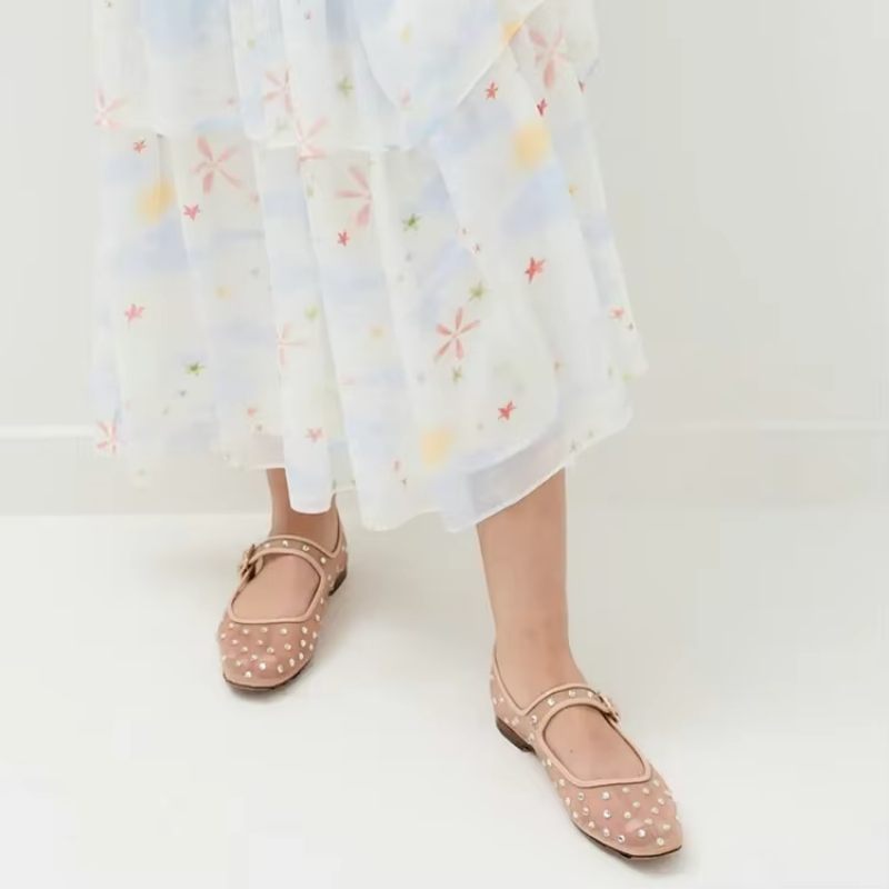Oralia Dam Rhinestone Balett Flats - Beige