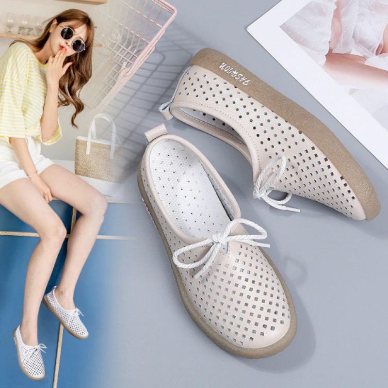 Palmer Platt Läderskor För Kvinnor - Beige