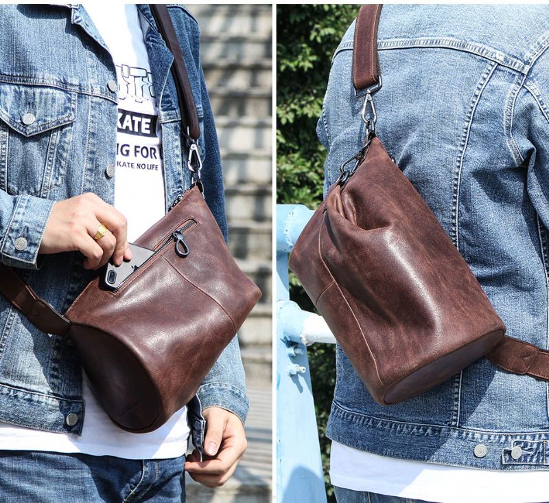 Pinto Crossbody-handväska I Läder För Män - Kaffe