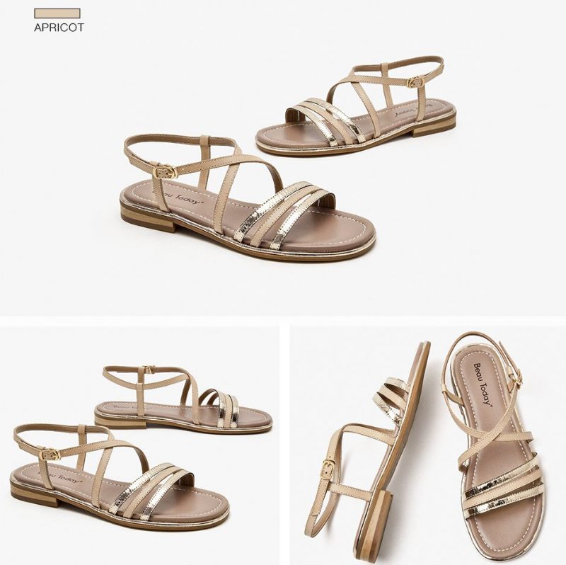 Polonia Gladiator Platt Sandal I Läder För Kvinnor - Kaffe