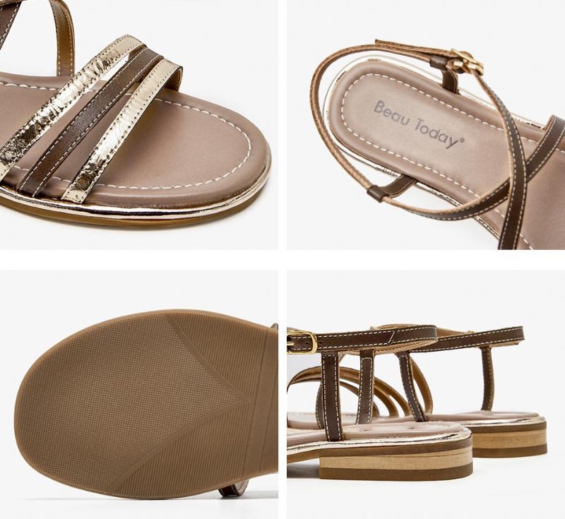 Polonia Gladiator Platt Sandal I Läder För Kvinnor - Kaffe