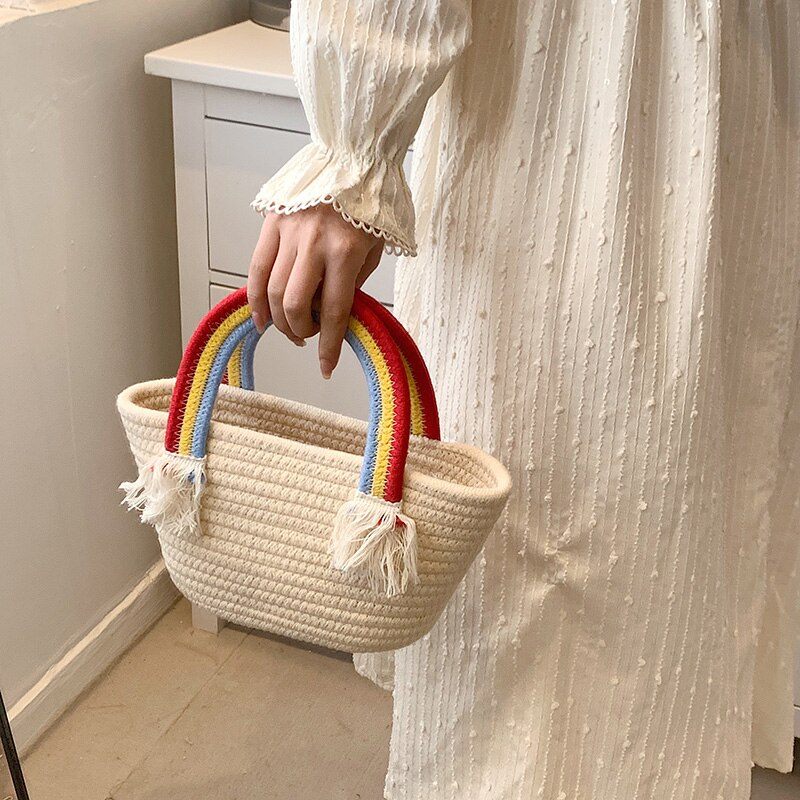 Rainbow Handväska För Kvinnor Med Litet Topphandtag - Beige