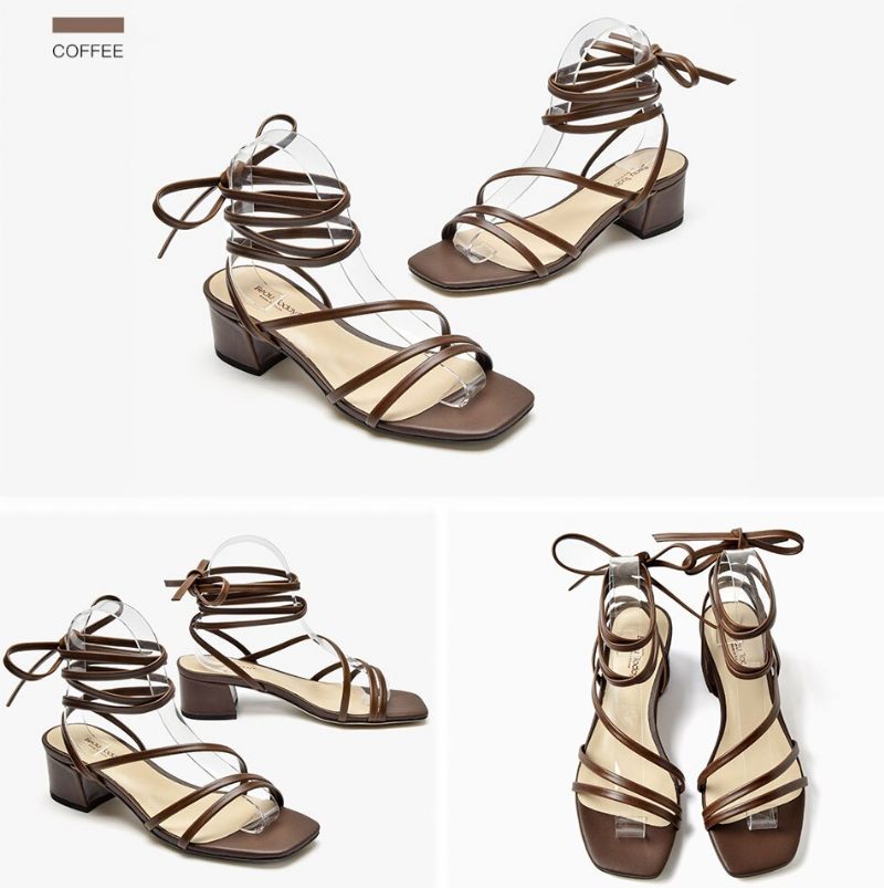 Reina Dam Vintage Square Toe Lädersandaler - Kaffe