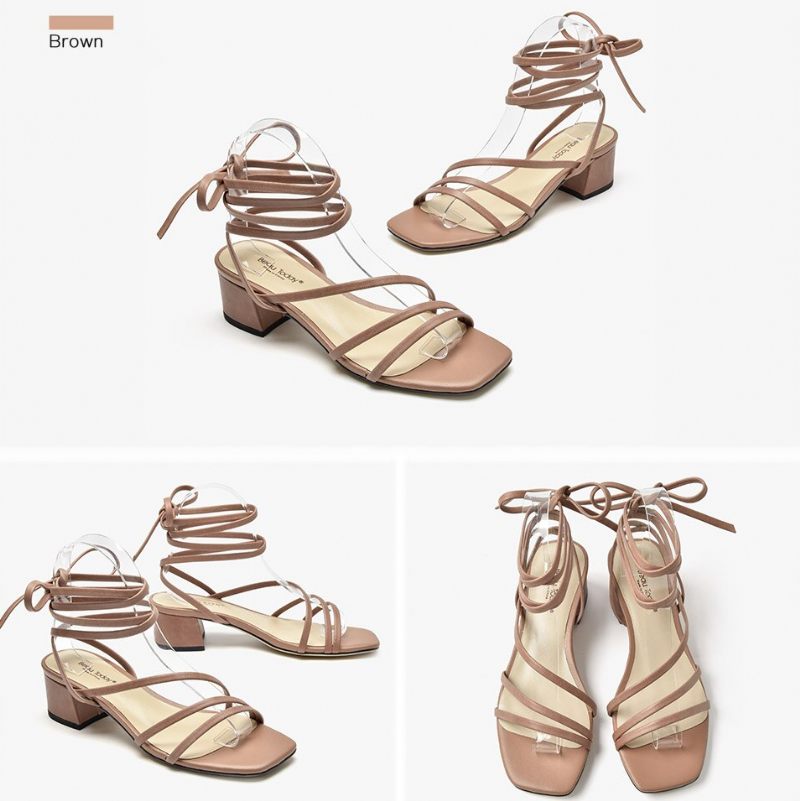 Reina Dam Vintage Square Toe Lädersandaler - Kaffe