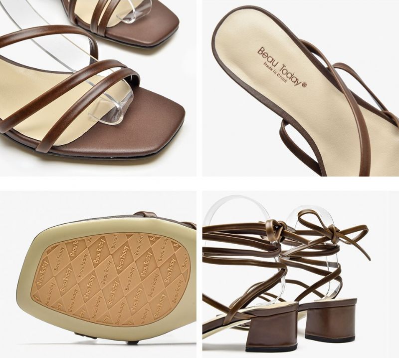 Reina Dam Vintage Square Toe Lädersandaler - Kaffe