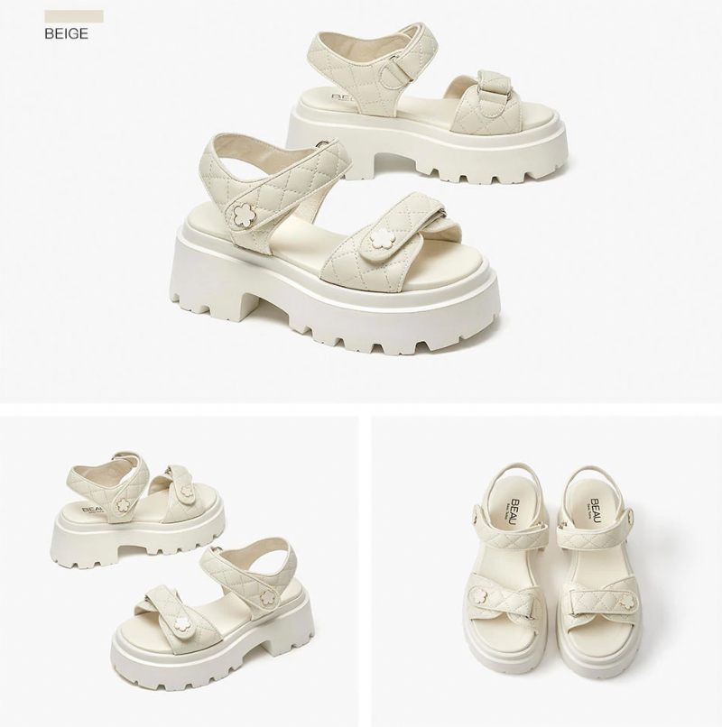 Rina Läderplattformssandal För Kvinnor - Beige