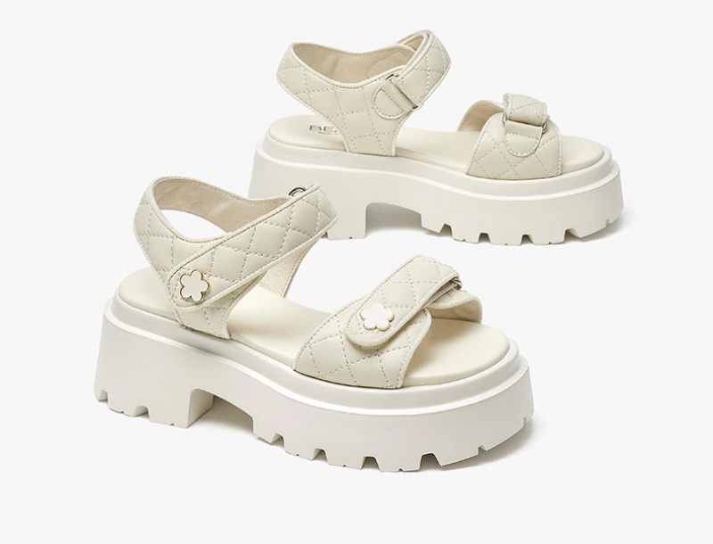 Rina Läderplattformssandal För Kvinnor - Beige