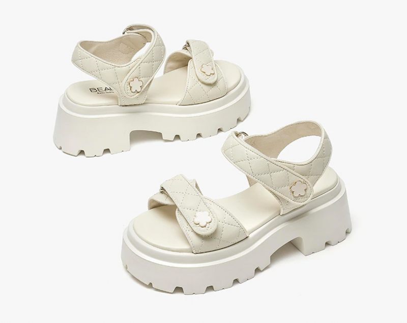 Rina Läderplattformssandal För Kvinnor - Beige