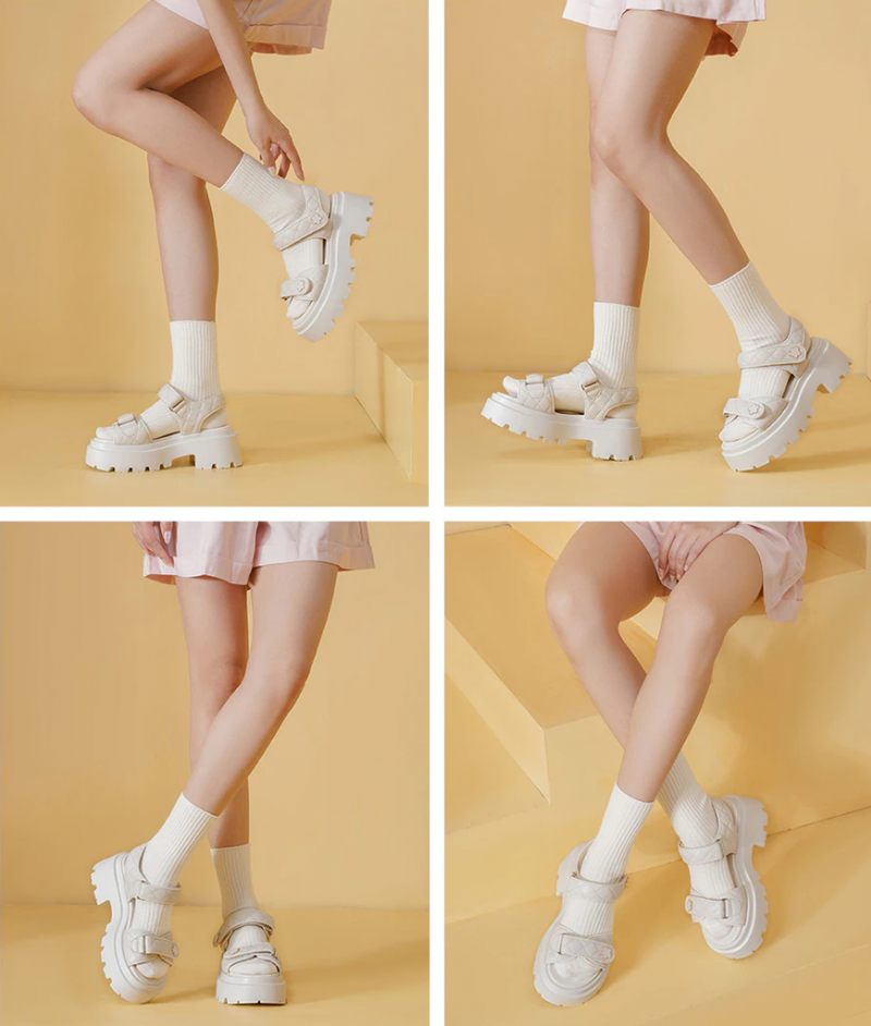 Rina Läderplattformssandal För Kvinnor - Beige