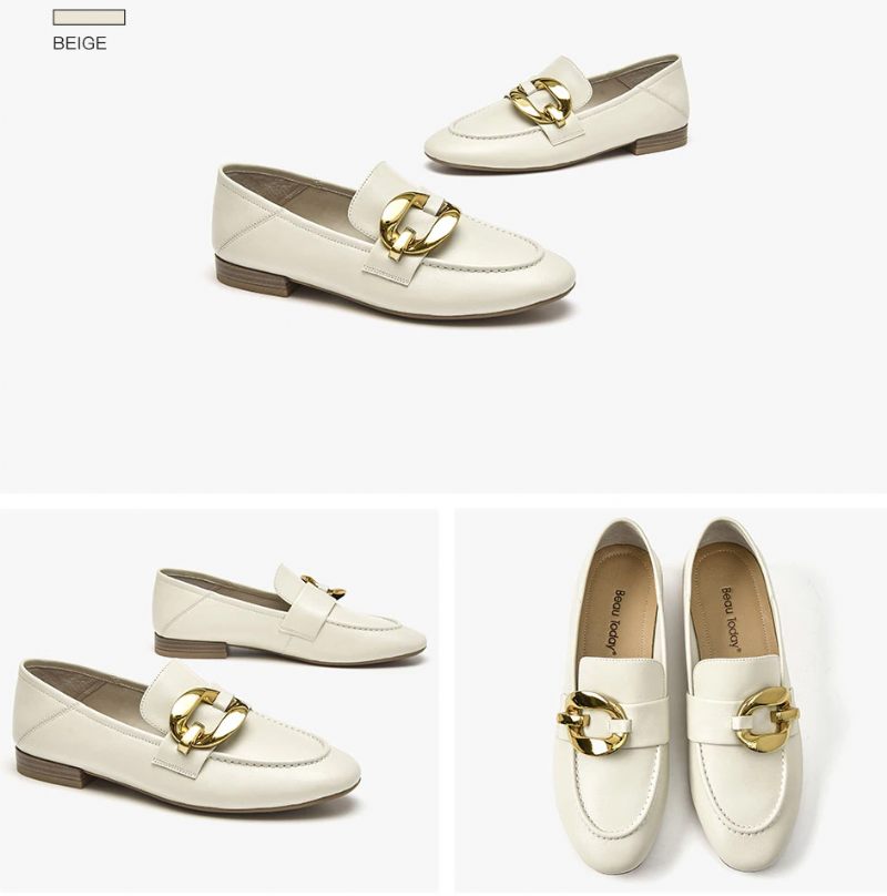Rinaldi Platta Läder Loaferskor För Kvinnor - Beige